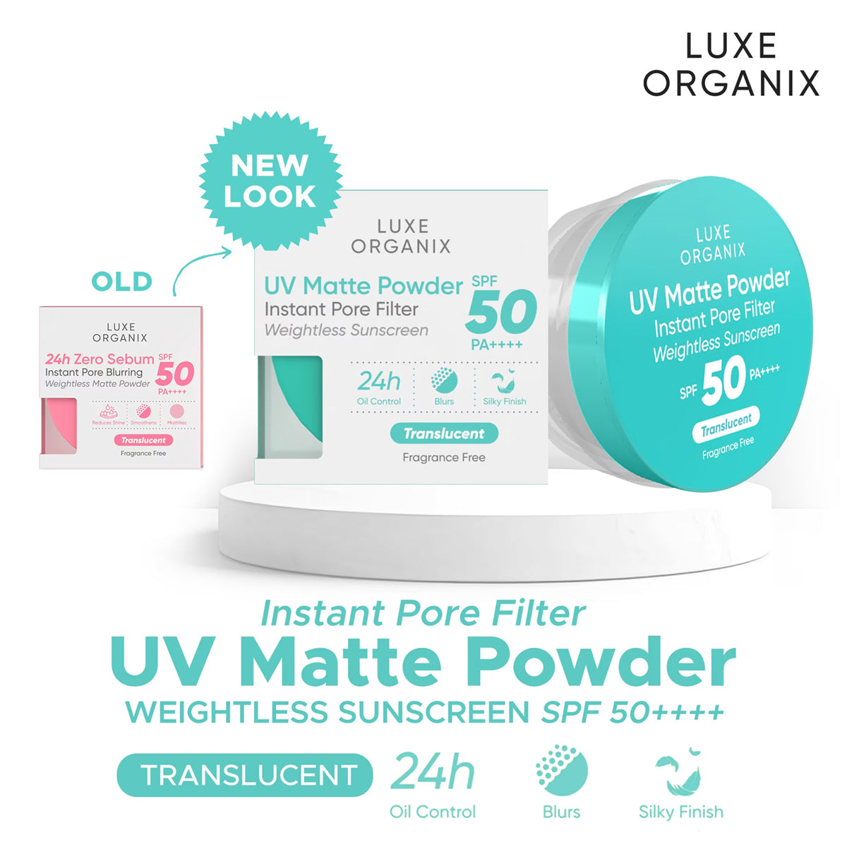 Luxe Organix 24H Zero Sebum Instant Pore Blurring Weightless Matte Powder Translucent - New packaging
