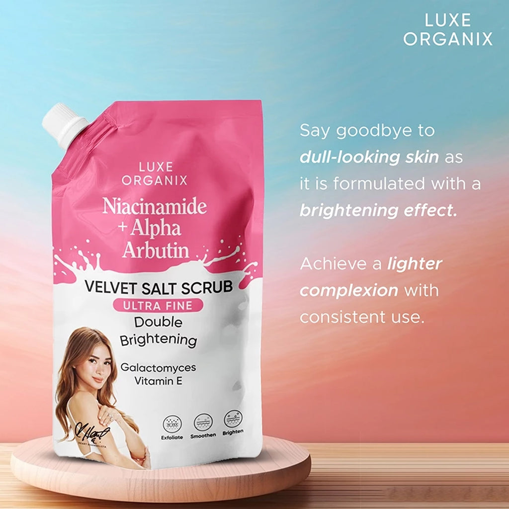 Luxe Organix Niacinamide + Alpha Arbutin Velvet Salt Scrub 300g | Bini Beauty AU NZ