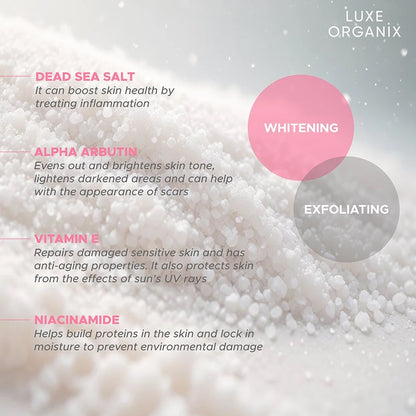 Luxe Organix Niacinamide + Alpha Arbutin Velvet Salt Scrub 300g | Bini Beauty AU NZ