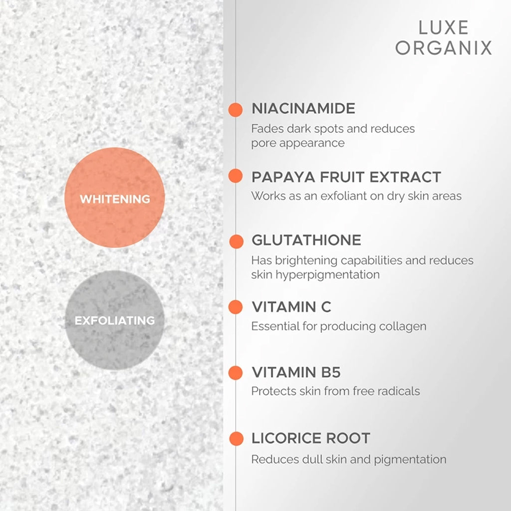 Luxe Organix Niacinamide + Papaya Gluta Velvet Salt Scrub 300g | Bini Beauty AU NZ