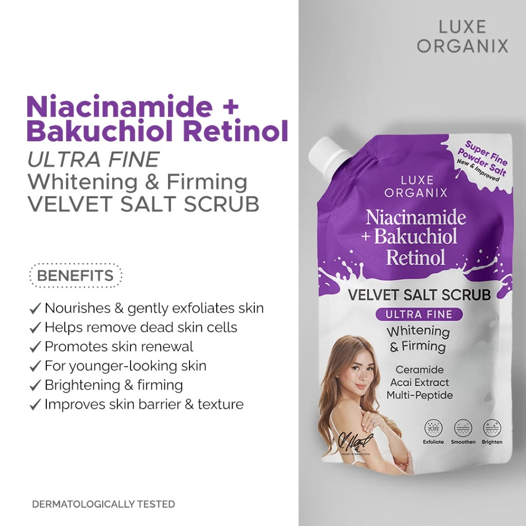 Luxe Organix Niacinamide + Bakuchiol Retinol Velvet Salt Scrub 300g | Bini Beauty AU NZ