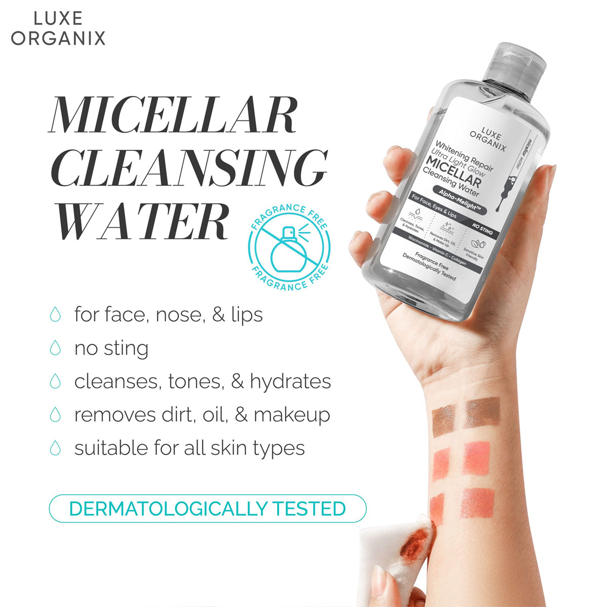 Luxe Organix Whitening Repair Ultra Light Glow Micellar Cleansing Beauty Water 300mL | Bini Beauty AU NZ