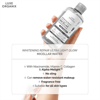 Luxe Organix Whitening Repair Ultra Light Glow Micellar Cleansing Beauty Water 300mL | Bini Beauty AU NZ