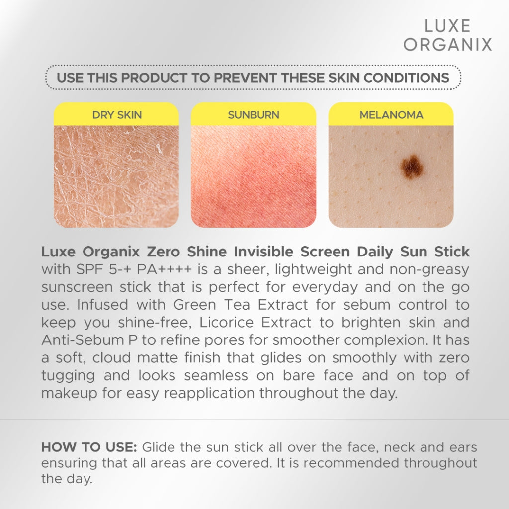 Luxe Organix Zero Shine Invisible Screen Daily Sun Stick SPF 50+ | Bini Beauty NZ AU