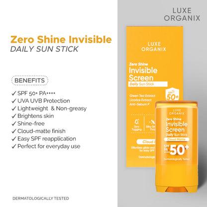 Luxe Organix Zero Shine Invisible Screen Daily Sun Stick SPF 50+ | Bini Beauty NZ AU