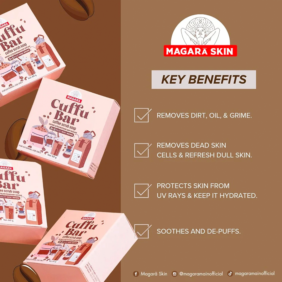 Magarā Skin Cuffu Bar Coffee-based Soap | Filipino Skincare NZ - key benefits