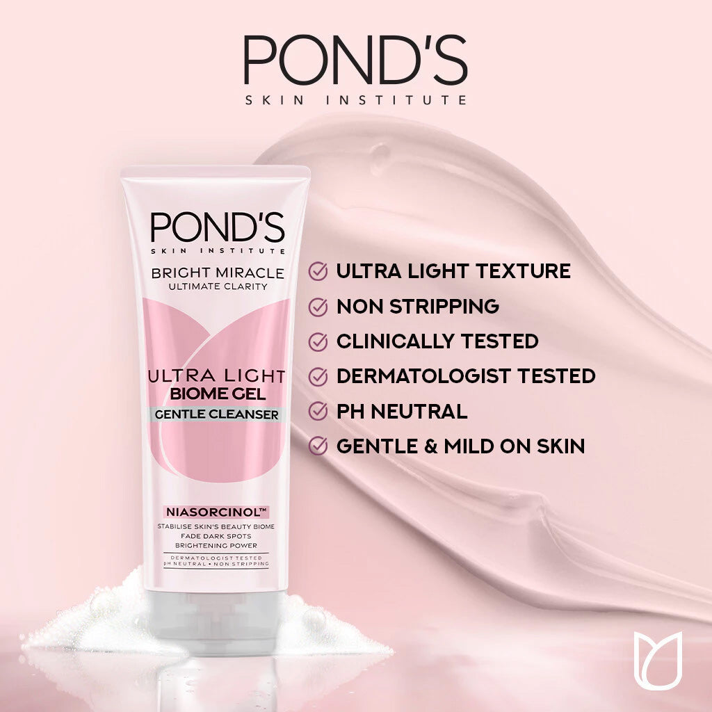 POND’S Bright Miracle Ultra Light Biome Gel Niasorcinol Gentle Cleanser 90g - key benefits