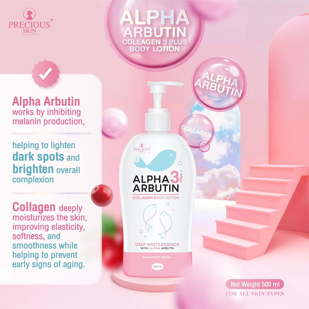 Precious Skin Alpha Arbutin 3 Plus Collagen Body Lotion 500ml - key benefits