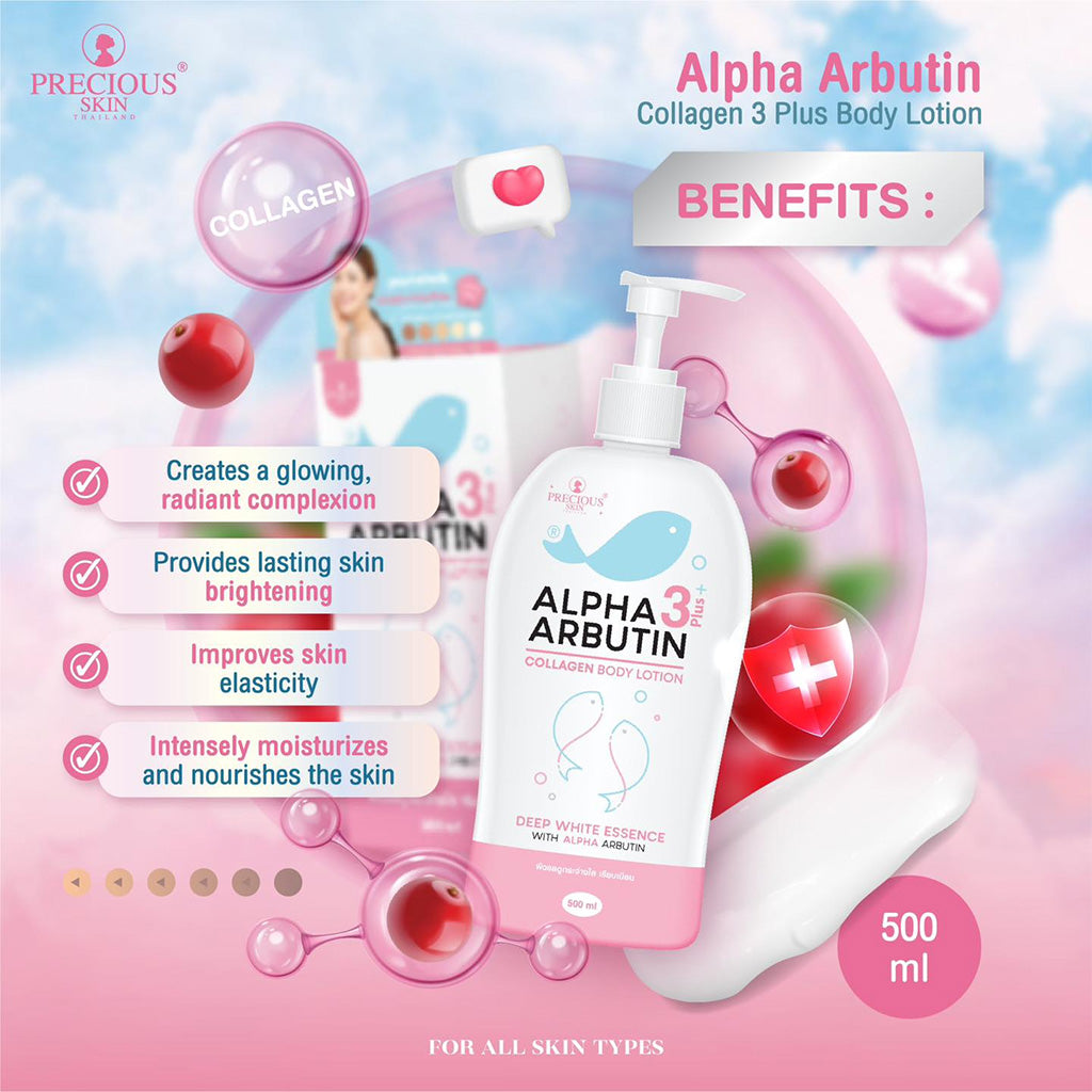 Precious Skin Alpha Arbutin 3 Plus Collagen Body Lotion 500ml benefits