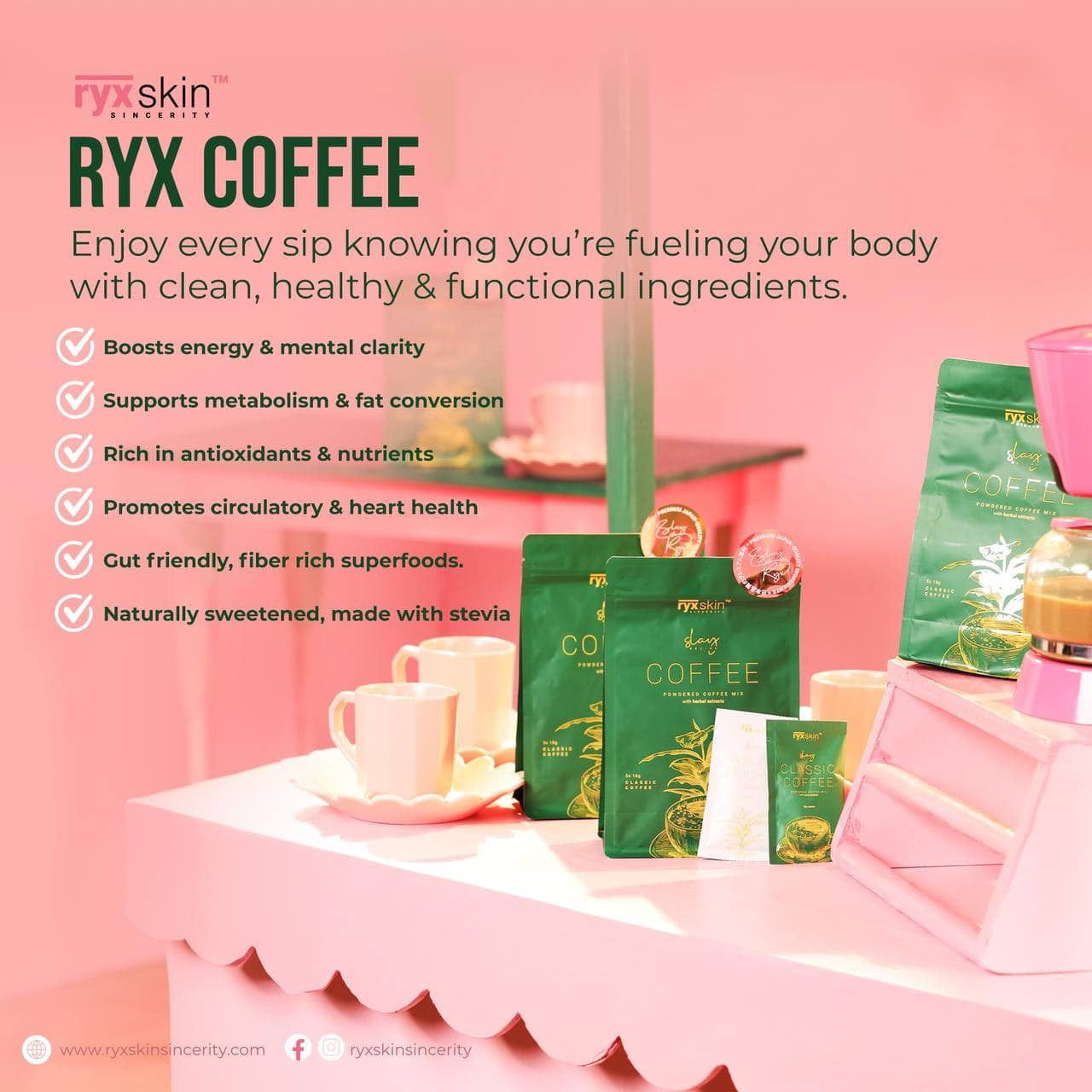 Ryx Skin Powdered Coffee Mix with Herbal Extracts - benefits