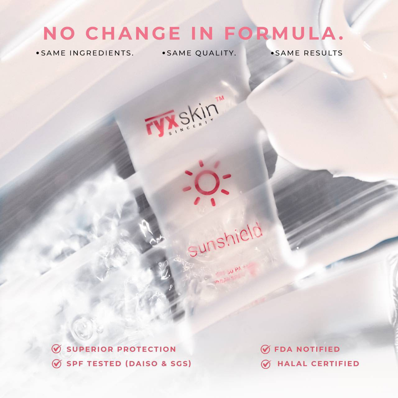 RYX Skin Sunshield SPF 50 PA+++ 50mL - no change in formula