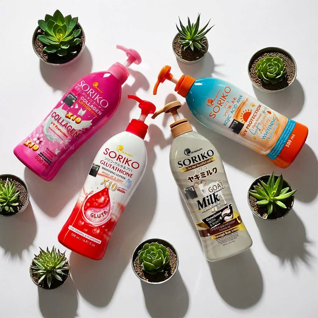 SORIKO Body Lotion Range, Milk Collagen, Kojic Acid AHA, Goat's Milk and Glutathione