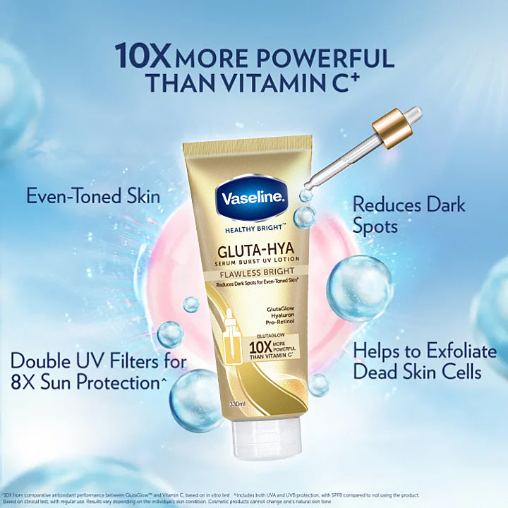 Vaseline Gluta-Hya Serum Burst UV Lotion Flawless Glow 330ml | NZ AU