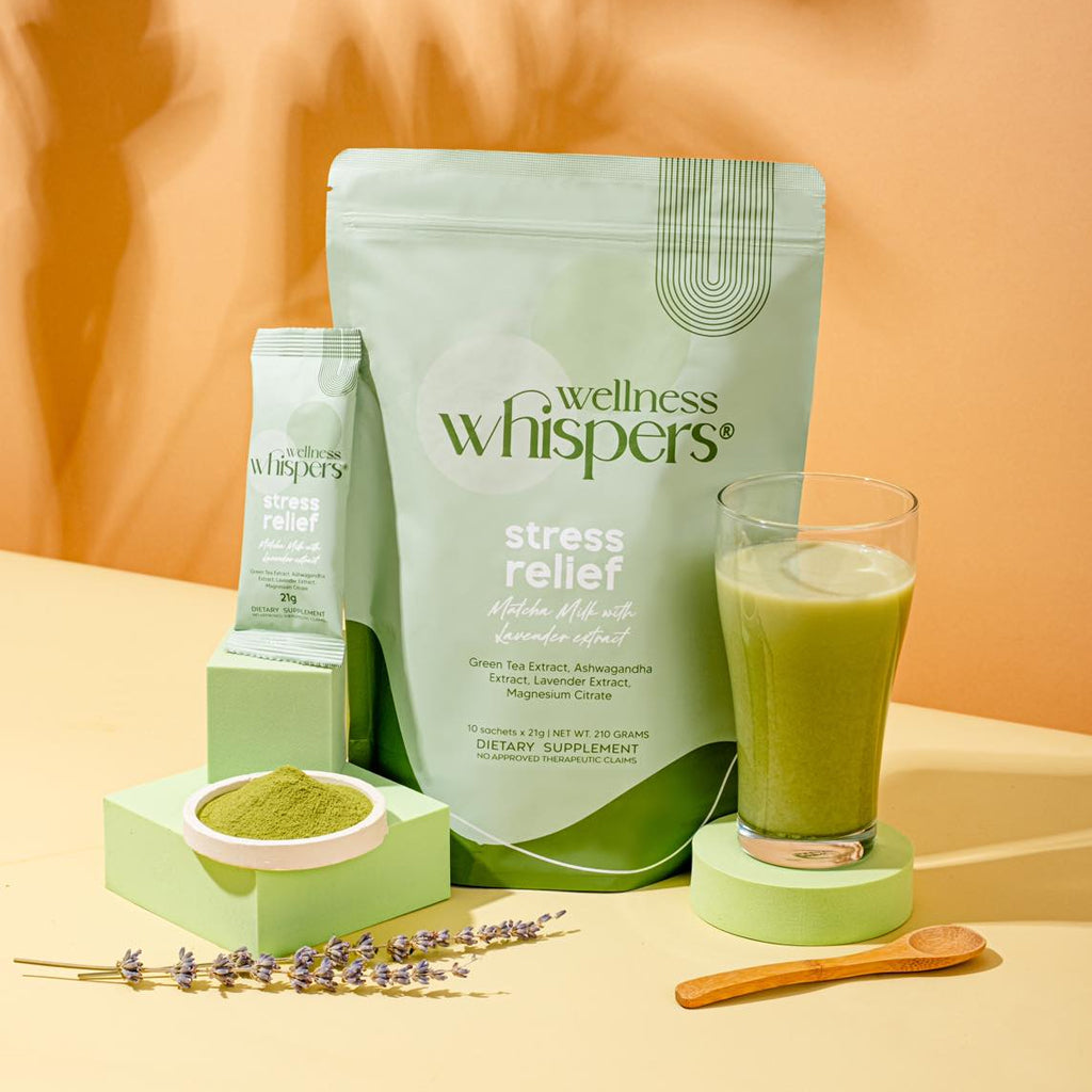 Wellness Whispers Stress Relief Matcha Milk with Lavender Extract | Bini Beauty NZ AU