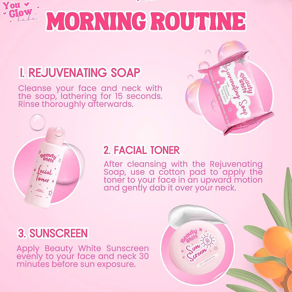 You Glow Babe Beauty White Rejuvenating Set - morning routine instructions