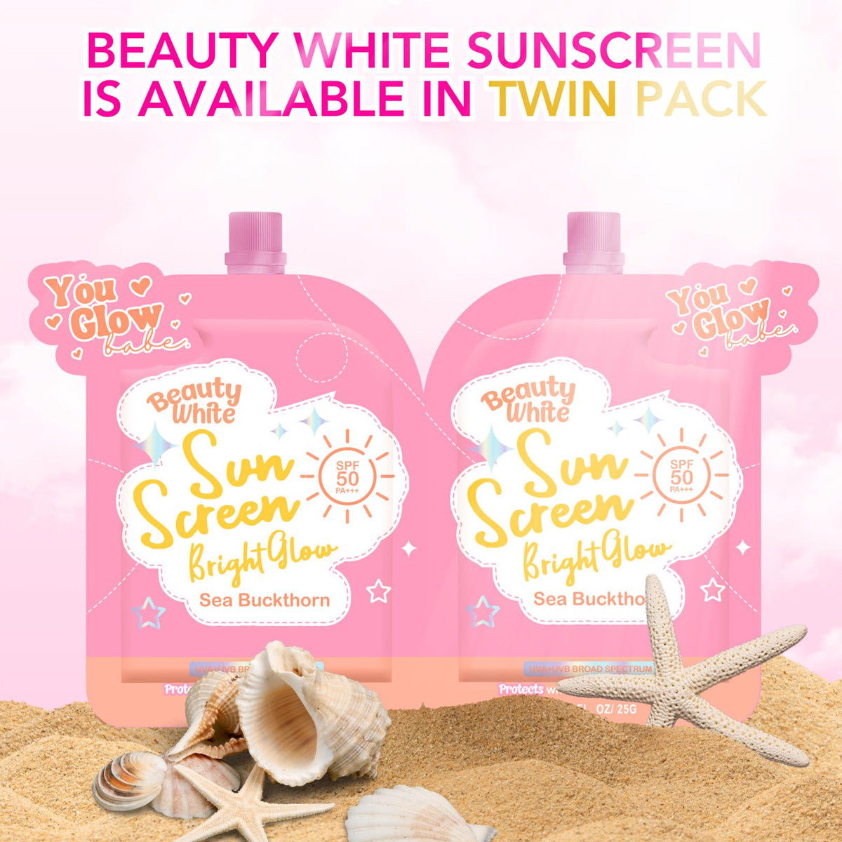 You Glow Babe Beauty White Sunscreen Bright & Glow SPF 50 PA+++ Twin Pack